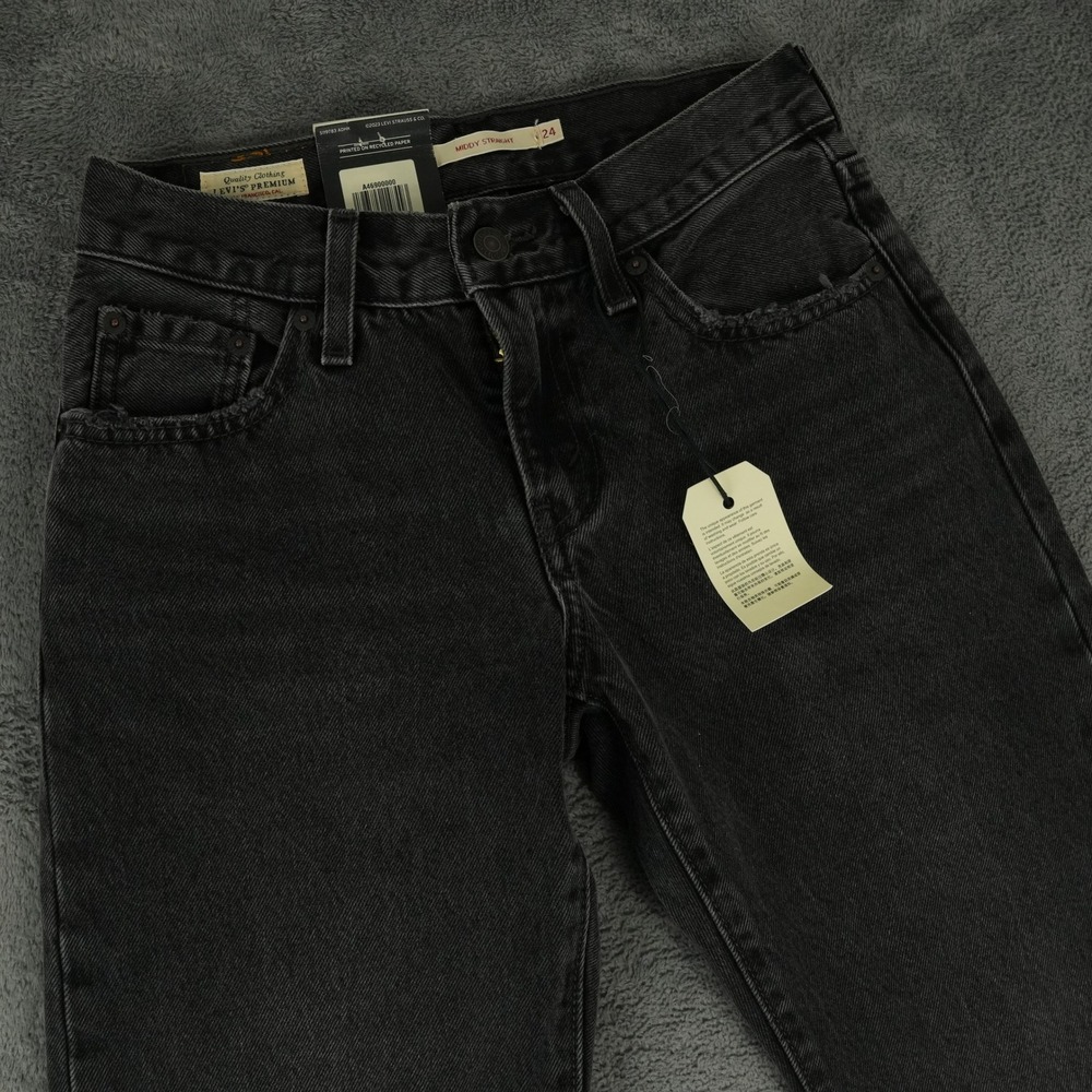 Levis Premium Middy Straight Jeans Womens 24 Fits 27x30 Black Mid Rise Denim